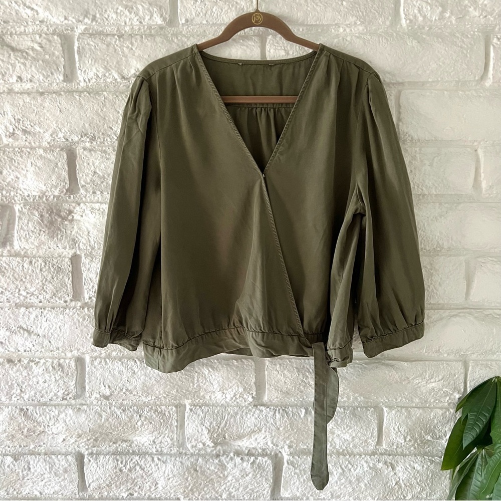 Vintage Olive Green Wrap Top Women's Medium M-13